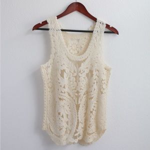 Knit Cream Embroidered Top no tag